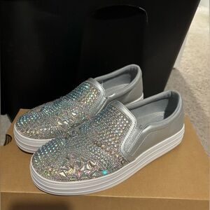 Brand New, Never Worn, pair of Silver Rhinestone Slip-On Skechers - size 8.5